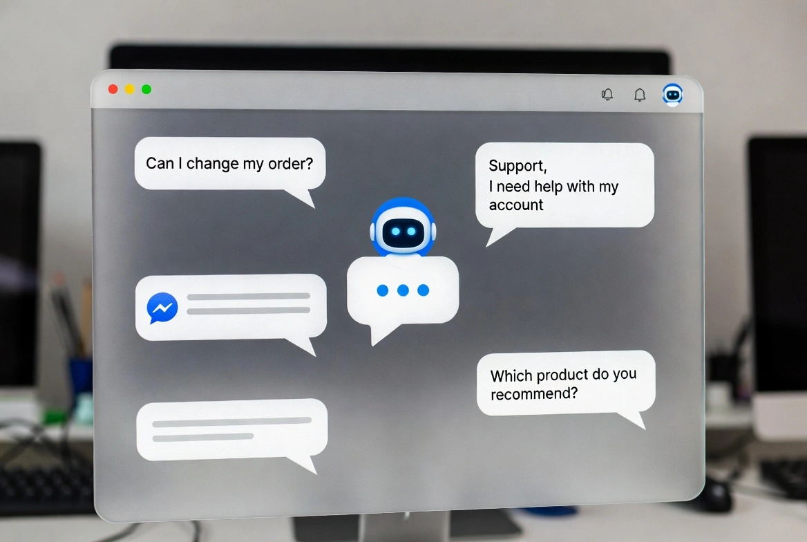 AI support chat on screen: order change and product questions