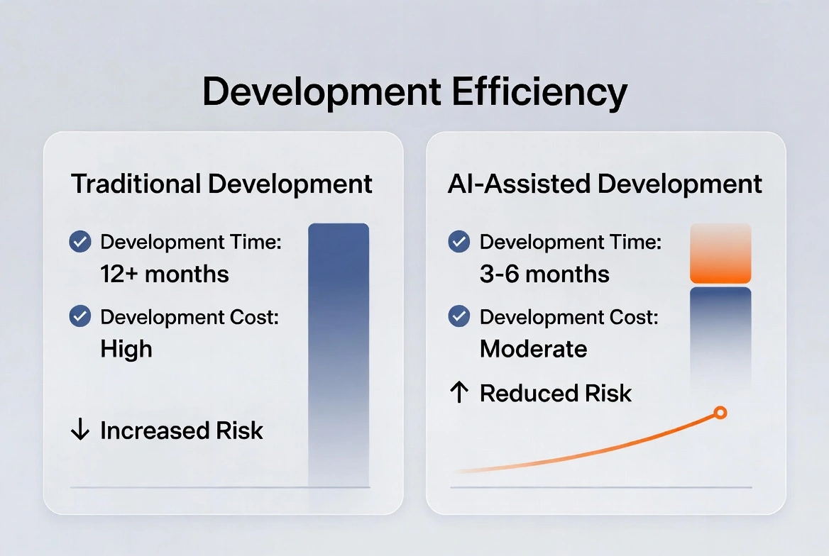 Comparison of Traditional vs AI-Assisted development: time, cost, and risk