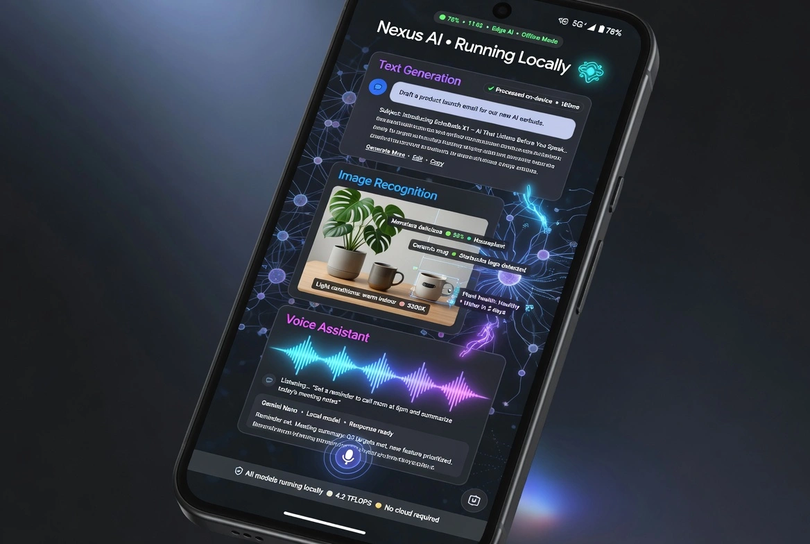 Nexus AI running locally: text generation, image recognition, and voice assistant