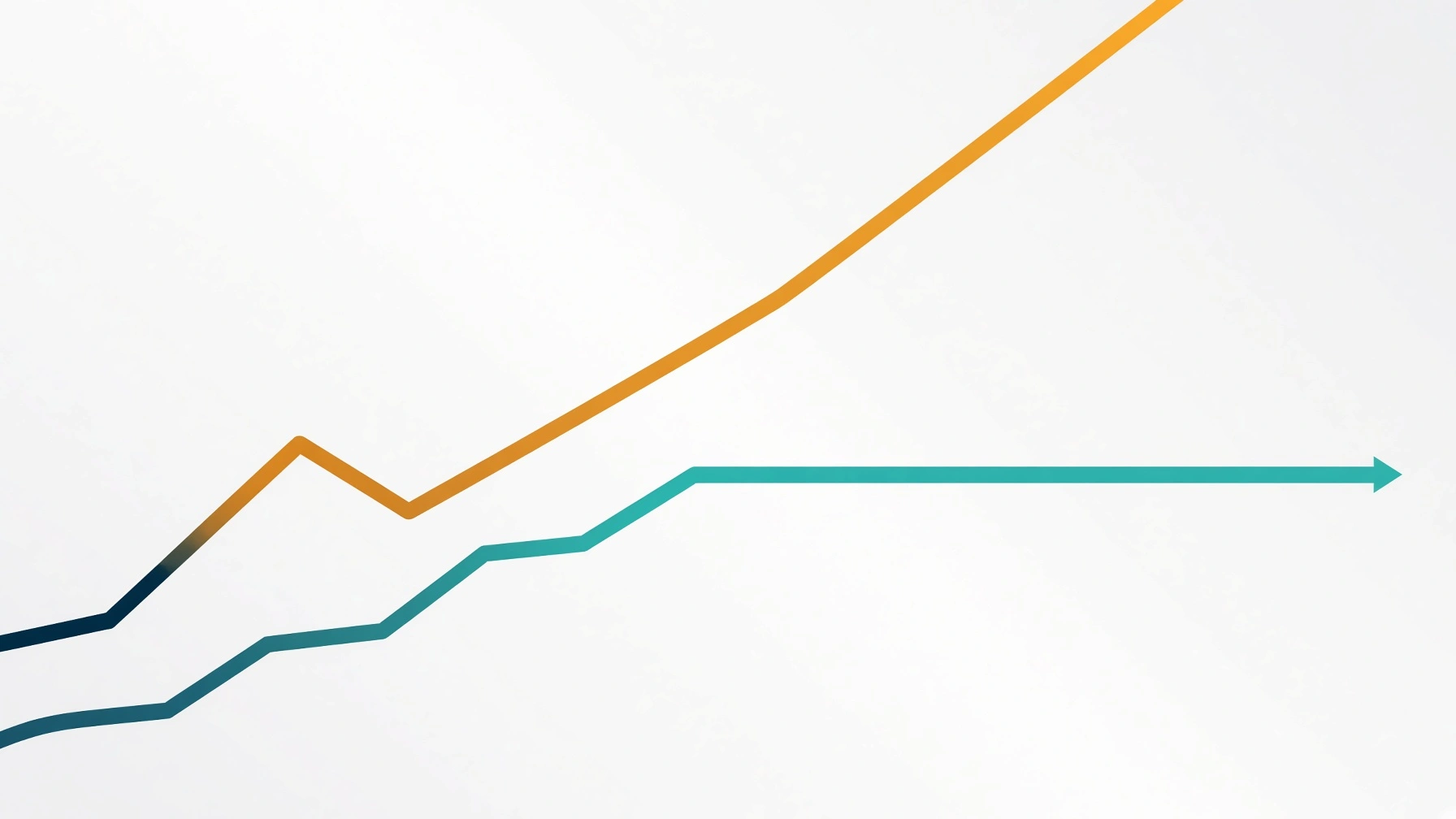 Orange rising line chart compared with a flattening teal line and arrow